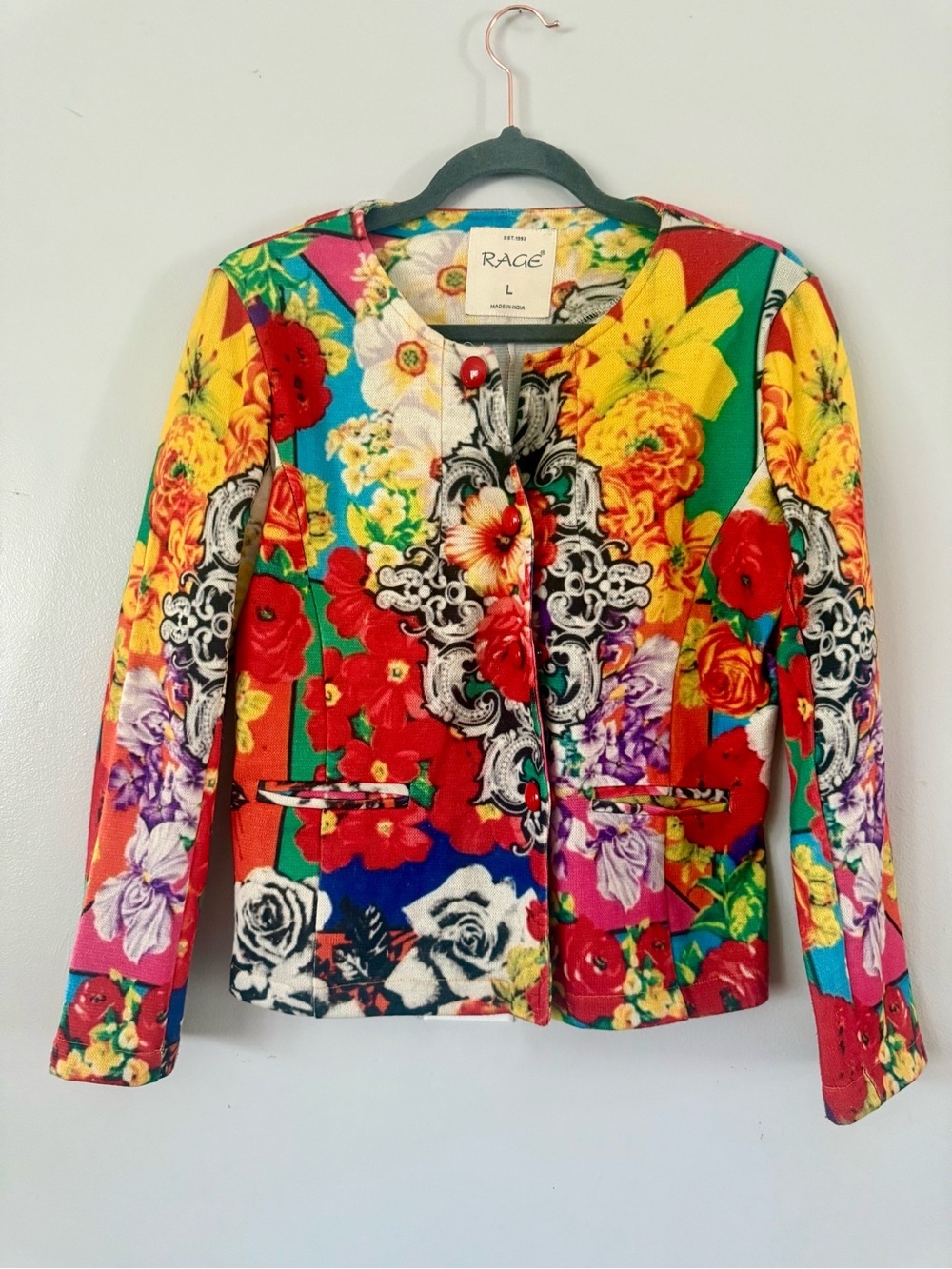 RAGE Vintage Maximalist Floral Baroque Print Jacket Blazer - Size L